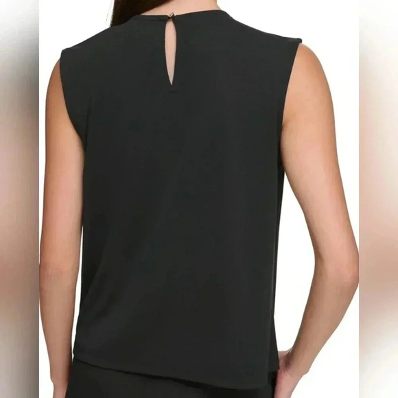 DKNY Extend Shoulder Pleat Round Neck Top Black - Picture 3 of 7